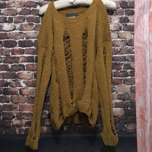 Lovemarks distressed cold shoulder sweater size S